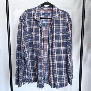 Tommy Bahama Mens Blue Orange Plaid Cotton Button Up Long Sleeve Size 2XL